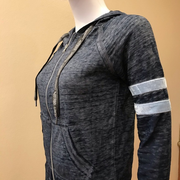 No Boundaries Burnout Hoodie Jacket Womens Junior Size XS Blue Varsity Stripe - Picture 12 of 15